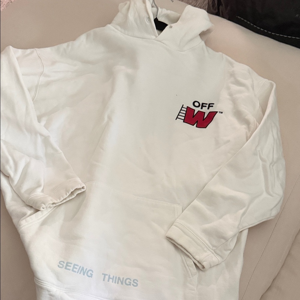 Off-White White Pullover Hoodie with Red 'W' Logo